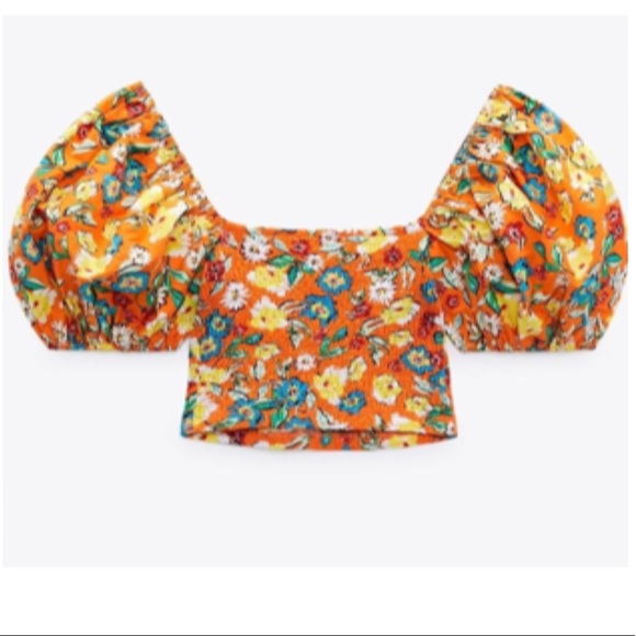 NWT Zara off the shoulder balloon short sleeve crop top in size s - Picture 2 of 6